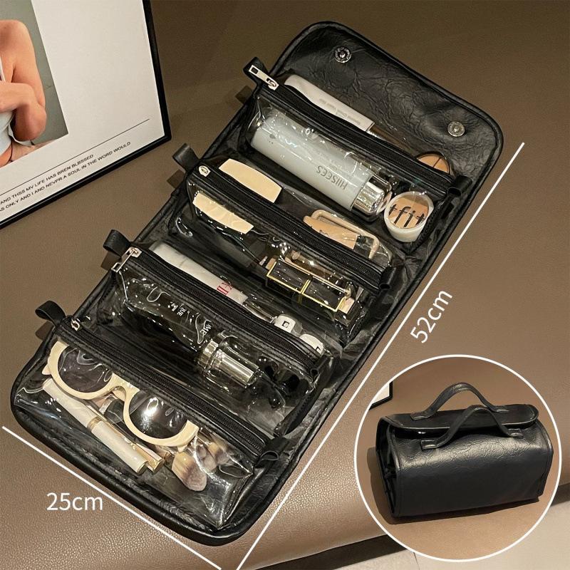 

4 in 1 Dry Wet Separation Women s Cosmetic Bag Detachable Folding PU Cosmetics Storage Bag Portable Handheld Makeup Organizer 12X24X12CM чёрный