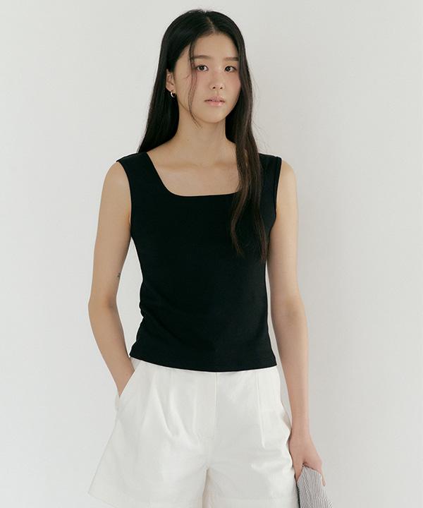 Lingseoul Square Neck Sleeveless Top-Black