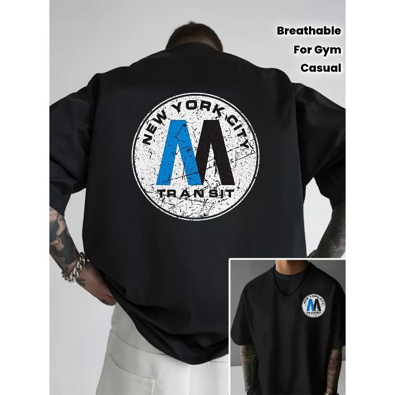European sizes Men'S NYC Transit Graphic T-Shirt - Moisture-Wicking Athletic Shirt with Back NYC Transit Design, Black/Blue Vintage NYC Subway Art Tee