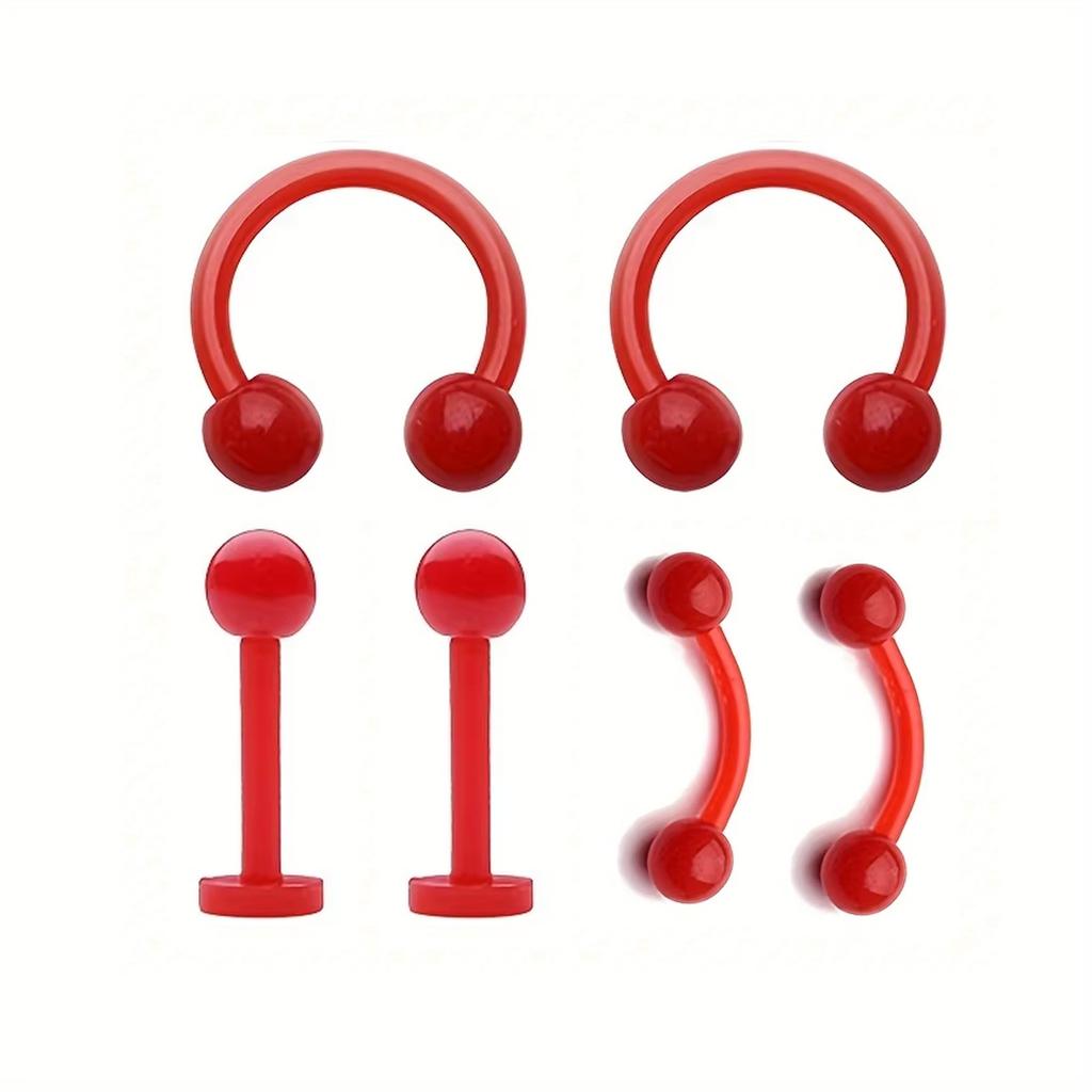 6Pcs UV Rook Multicolor Nose Rings Hoop Earrings Eyebrow Ring Lip Labret Studs Acrylic Flexible Cartilage Ear Piercing Jewelry