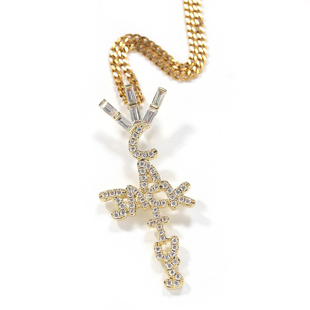 Hip Hop Trend Brand Diamond Cactus Jack Letter Pendant Necklace E-commerce
