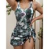 New European and American Fashion Conservative Retro Printing Skirt Triangular One-piece Swimsuit for Women