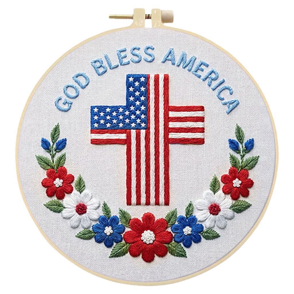 29x29cm DIY Cotton Embroidery Kit Handmade Pre-Printed Pattern Needlework Independence Day Hand Stitch Kit for Craft Lover Gift