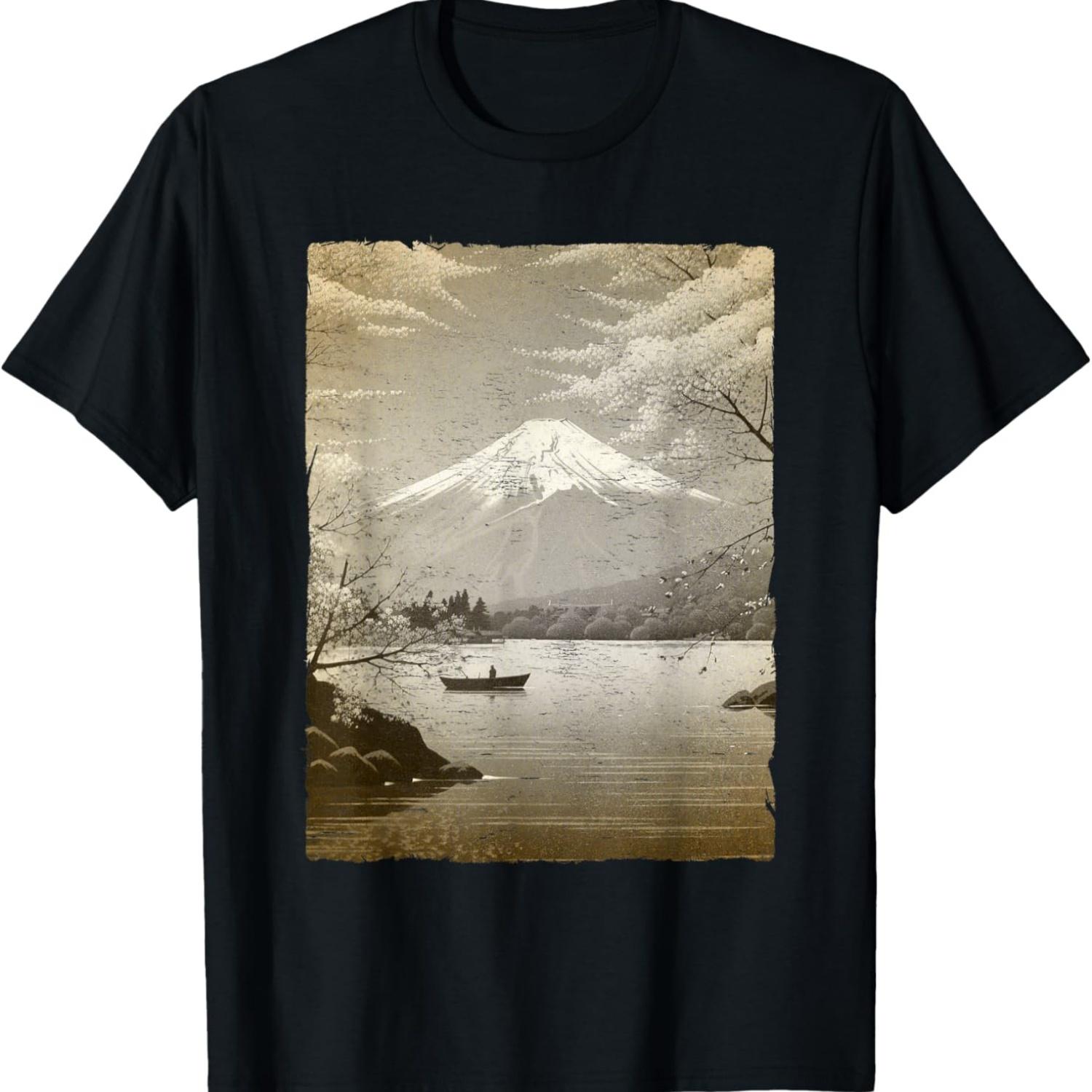 Mount Fuji with Cherry Blossoms Design T-Shirt S чёрный