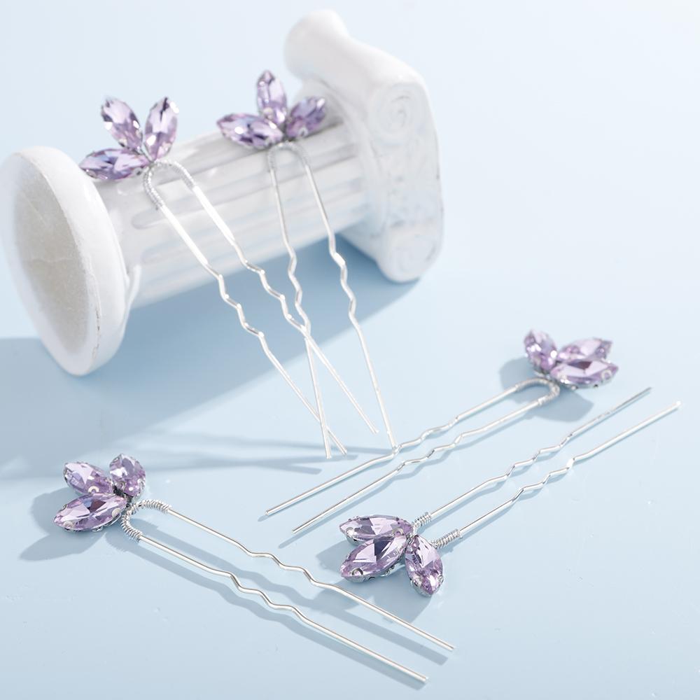5 Pcs Rhinestones Little Simple Bride Wedding Hair Pins Purple Bridal Hair Piece Wedding Hair Accessories for Women and Girls