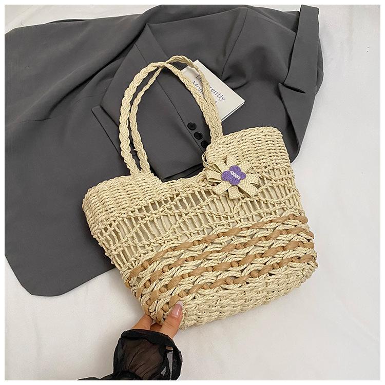 

Spring and summer popular seaside vacation wind beach straw bag sweet small fresh commuter versatile shoulder vegetable basket bag бежевый