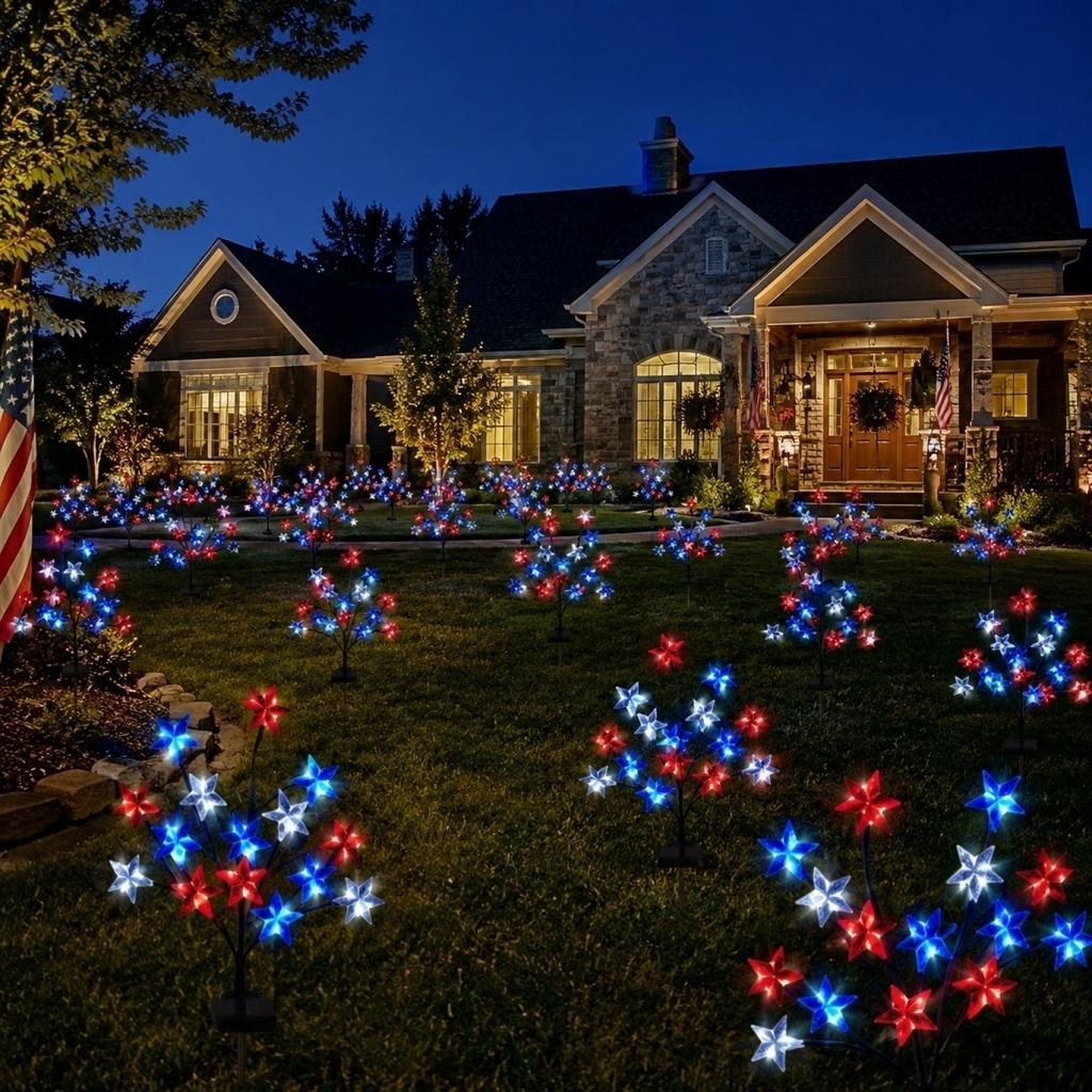 Solar Powered Star Branch Outdoor Stake Lights for Garden Yard Pathway Waterproof Decorative Landscape Lighting Set of 2