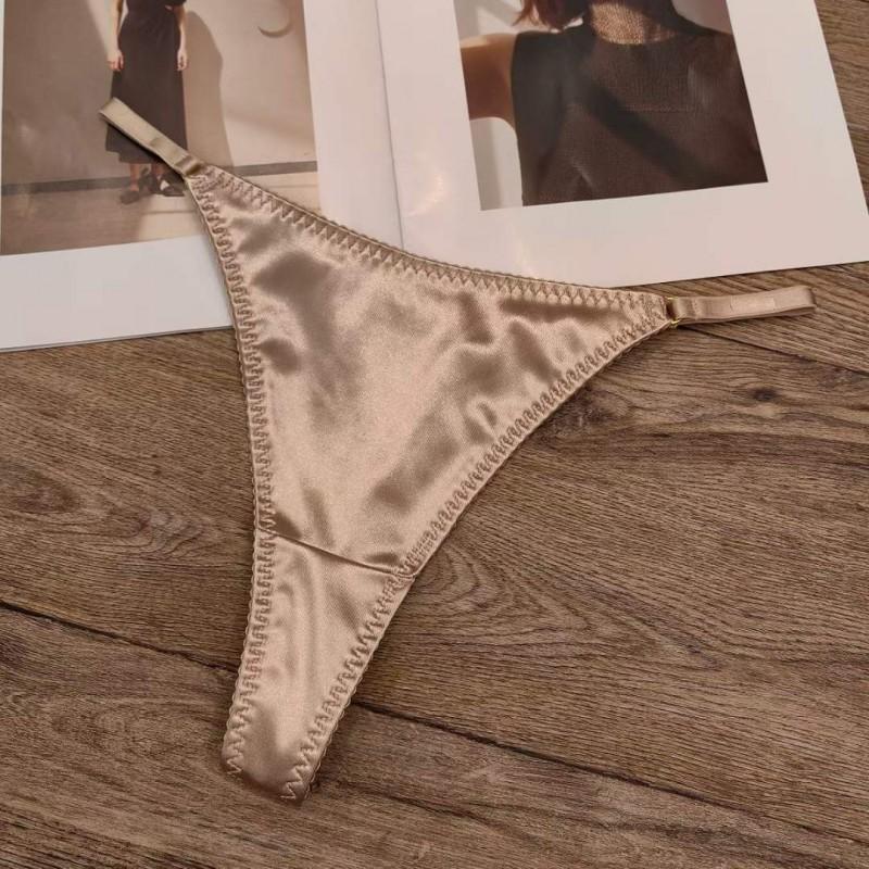 Womens Low-Waist Thong Underwear Satin Leopard Print Seamless Cotton Crotch Breathable Briefs