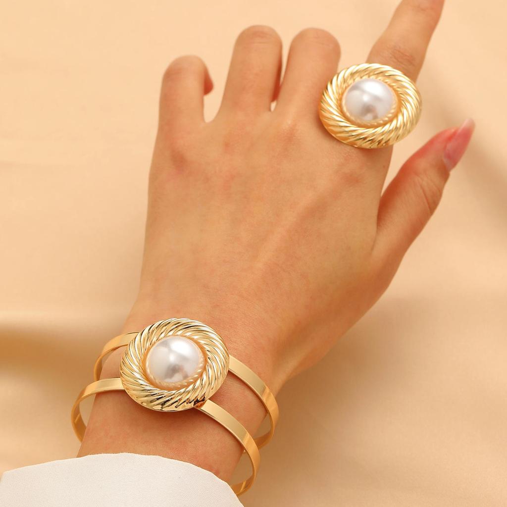 Bold Leopard Print Geometric Bangle & Ring Set - Adjustable Hand Jewelry for Women