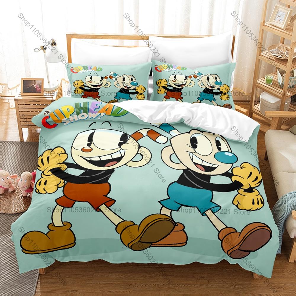 Fajny Klasyczny Run And Gun Cuphead Merch Zestaw Poszew na Kołdrę 1 Poszewka na Kołdrę + 2 Poszewki na Poduszki Miękka Mikrofibra