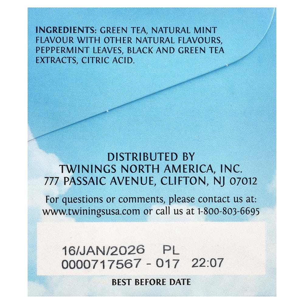 iHerb Twinings Cold Brew Iced Tea, Unsweetened Flavored Green Tea with Mint, 20 Tea Bags (40g)