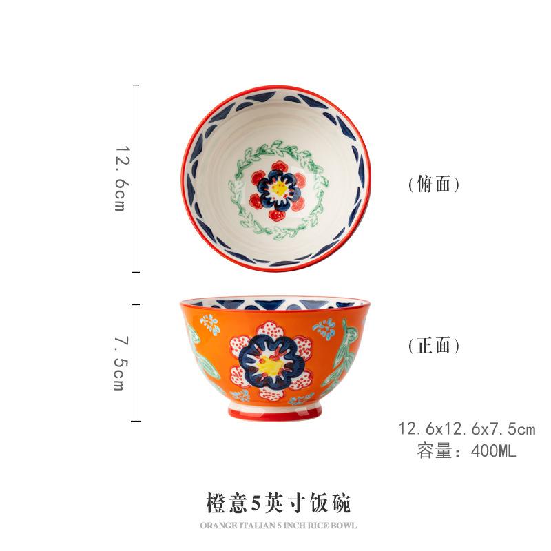 Creative household light luxury blue ping red warbler hand-painted flower underglaze ceramic non-hot surface