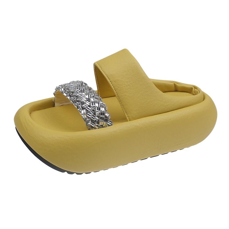 

Fashion Super Soft Platform Rhinestone Sandals Women Wear Summer New Outing Round Head Soft Sole Beach Flip Slippers 40 жёлтый