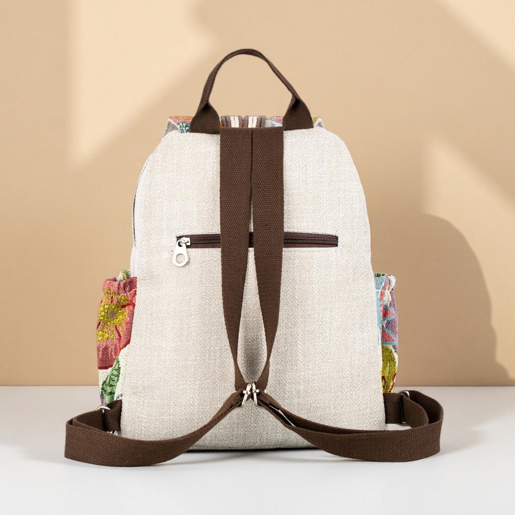 Gudaobell Ethnic Embroidery Canvas Backpack With Padded Compartments For Daily Use