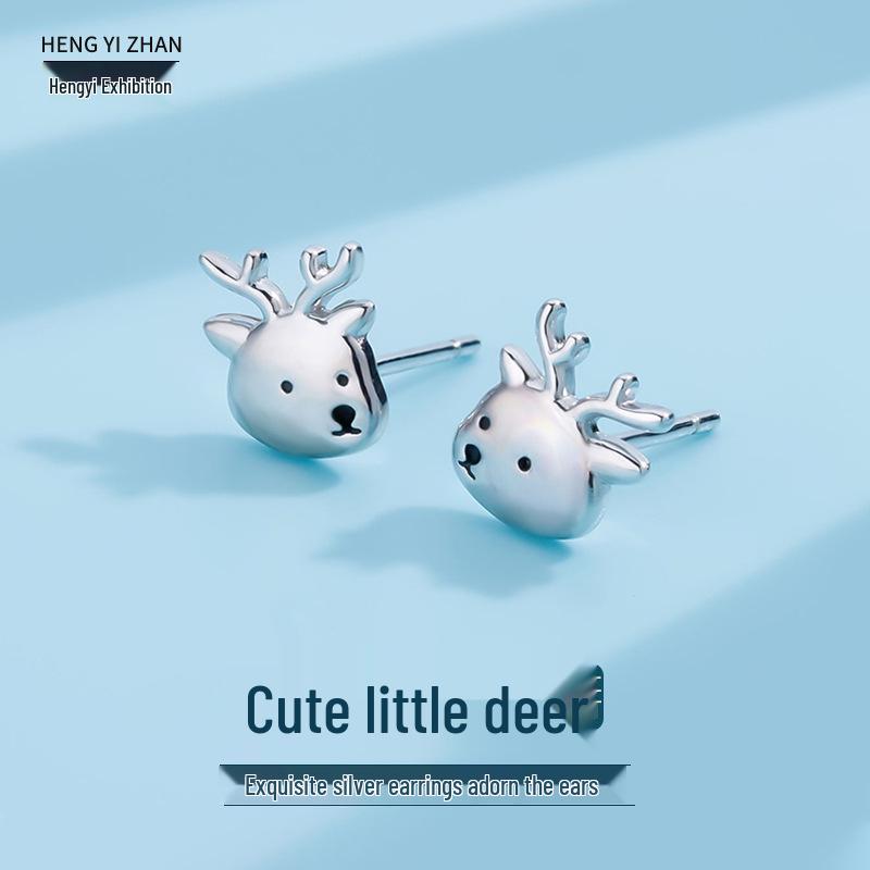 

Original 999 Sterling Silver I Love You Deer Stud Earrings - Sweet, Cute, European & American Mori Style for Christmas Pure Silver