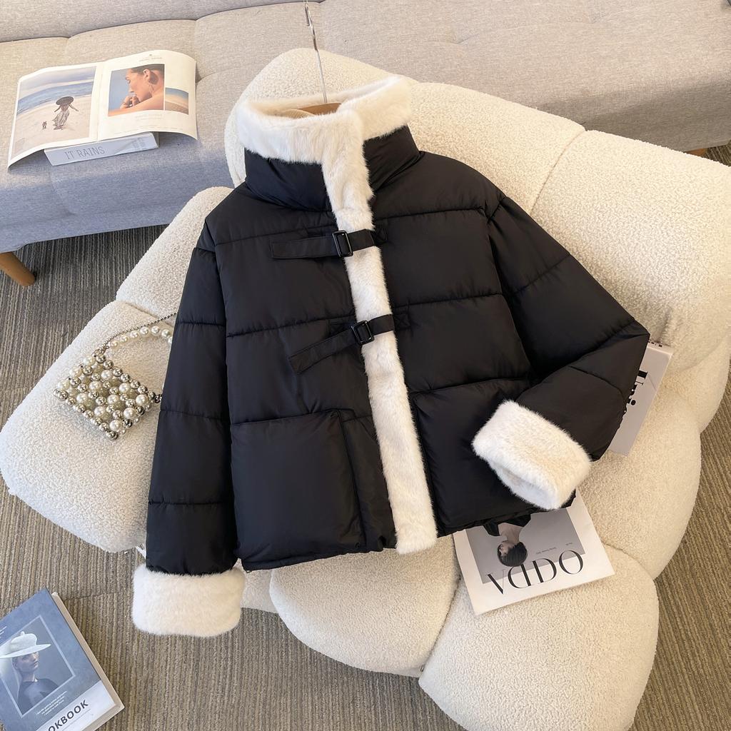 Fur Collar Splicing Loose Cotton-padded Jacket 2025 Winter New Women's Short Down Cotton-padded Jacket