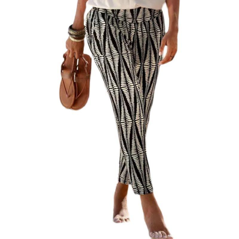 

Fashion Style Autumn New Arrival High Waist Print Straight Ankle-Tied Street Casual Pants Pants Women s Trousers Image color 2XL