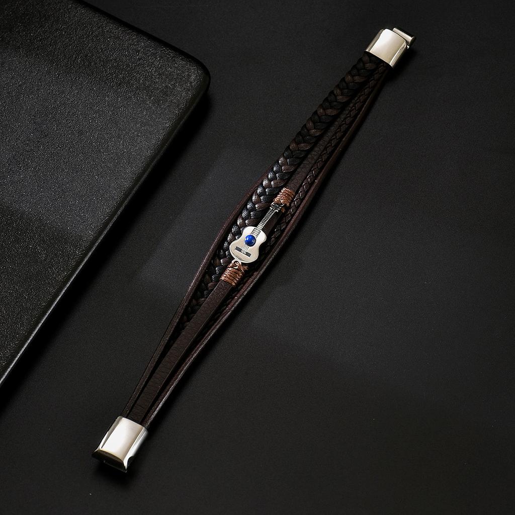 Multi Layer Minimalist Woven Men's Leather Bracelet European American New Magnetic Buckle Imitation Cowhide