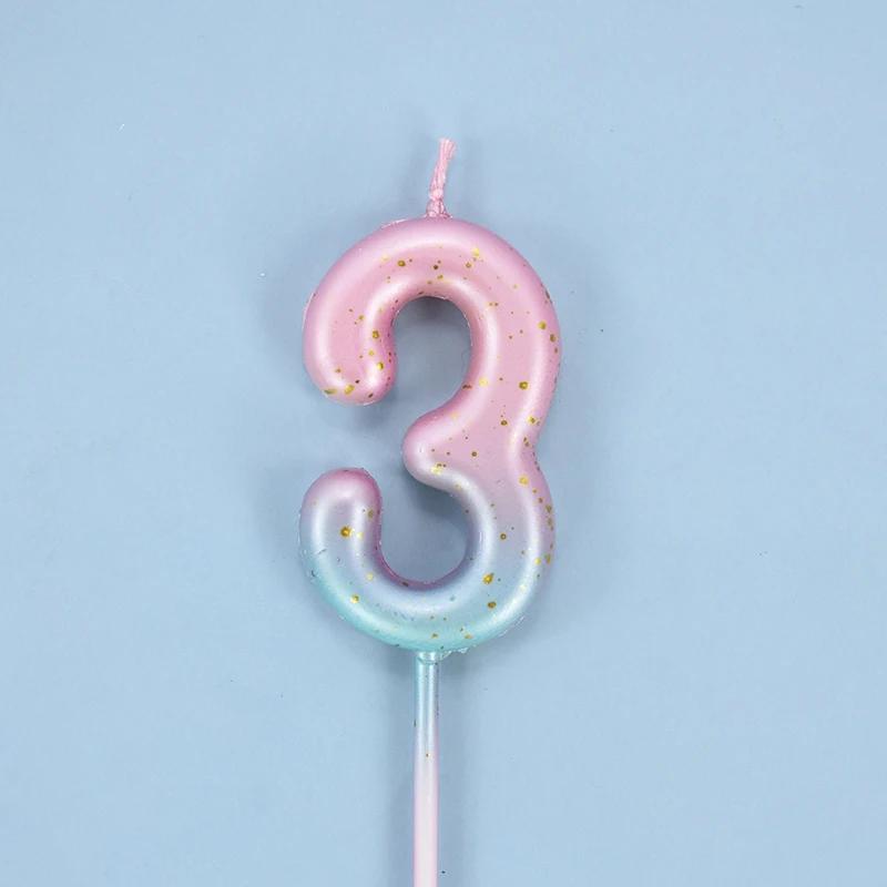 Gâteau d'anniversaire décoré, bougie numérique colorée interstellaire, bougie délicate de couleur bonbon pour enfants, numéro de 0 à 9, décoration de fête