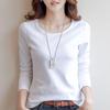 Women's White Long-Sleeve Slim Fit Solid T-Shirt - Autumn/Winter Korean Style