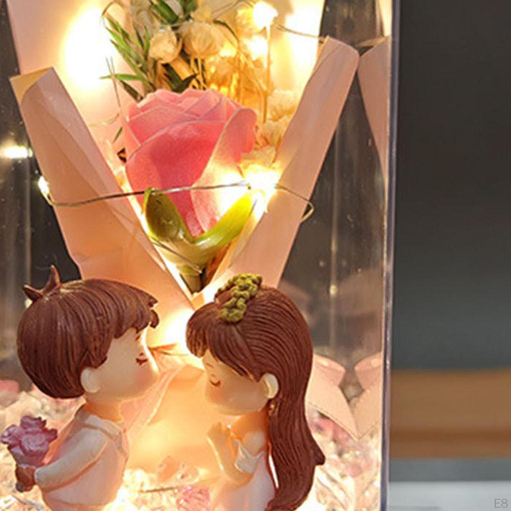 Preserved Artificial Flowers Elegant with Lights Simulated Soap Flower for Valentine's Day