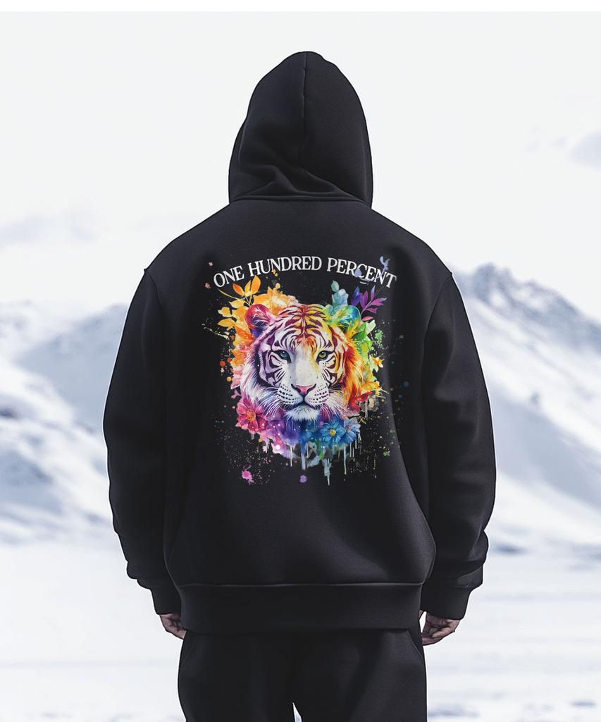 Ohpxharmonia B Colorful Tiger Fleece-Lined Hoodie