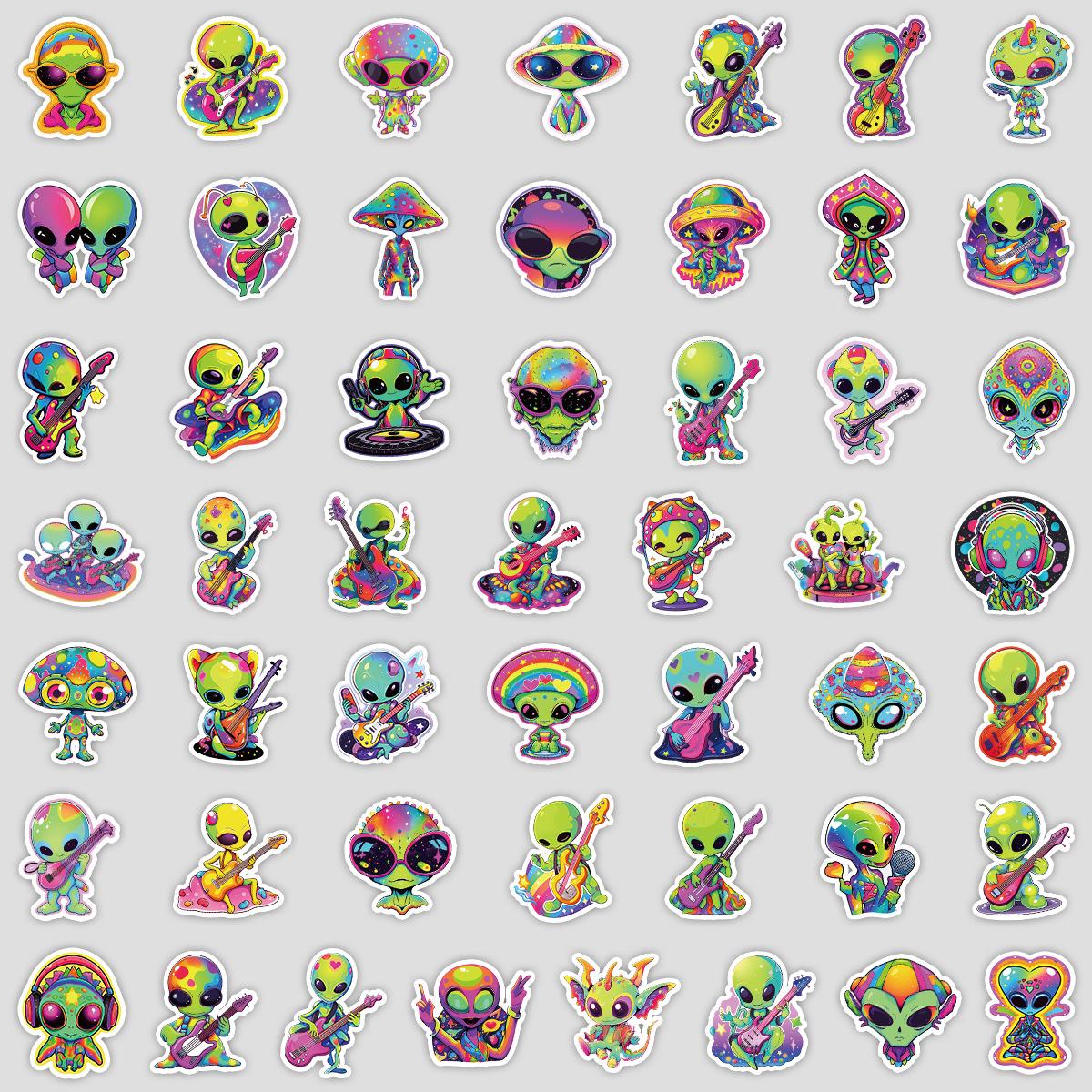 

50 Colorful Cartoon Alien Doodle Stickers Creative Alien Stickers Computer Water Cup Waterproof Decorative Stickers