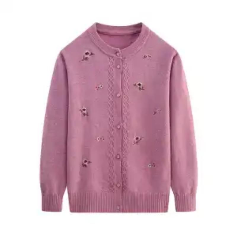New Women's Autumn Winter Splicing Round Neck Printed Buttons Fashionable Versatile Casual Knitted Long-sleeved Cardigan