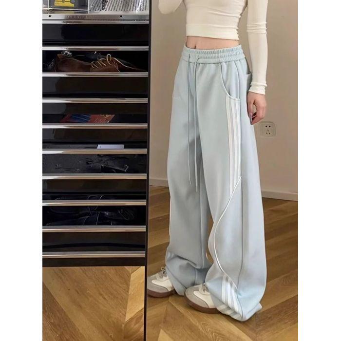 

Женские флисовые спортивные штаны с 3D полосатой вставкой на поясе - Повседневные свободные широкие брюки, осенне-зимний дизайн L