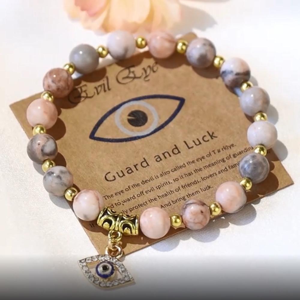 Lucky Turkish Evil Eye Pendant Beads Bracelet Handmade Natural Stone Charm Elastic Bangles Men Women Fashion Yoga Energy Jewelry
