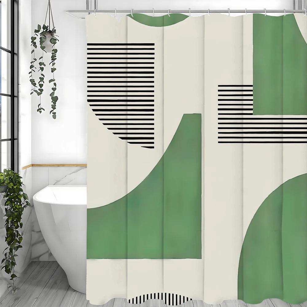 Irregular Geometric Line Modern Simple Shower Curtain, Bathroom Decorative Shower Curtain, Waterproof Shower Curtain with Hooks