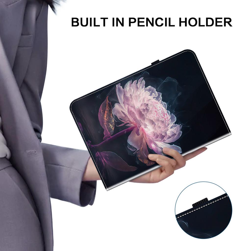 Křišťálová květina Malovaný vzor Flip Wallet PU Kožené pouzdro na tablety s Pro Samsung Tab A 10.1/A 8.0/Tab S6 Lite/Tab S7/S8/S9/Tab A7/Tab A8/Tab A9..