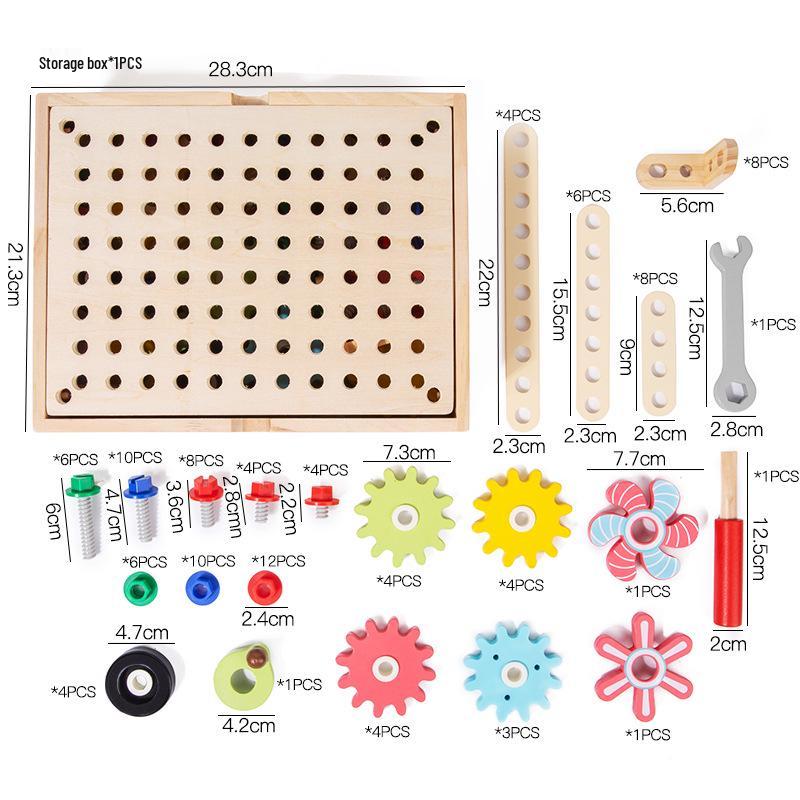 Children's Educational Wooden Gear & Nut Game for Kindergarten Science Corner