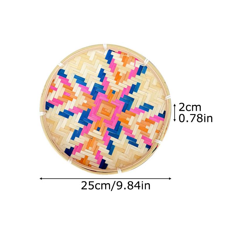 1PC Colorful Multipurpose Storage Basket Traditional Woven Handwoven Bamboo Decorative Flat Artistic 25cm