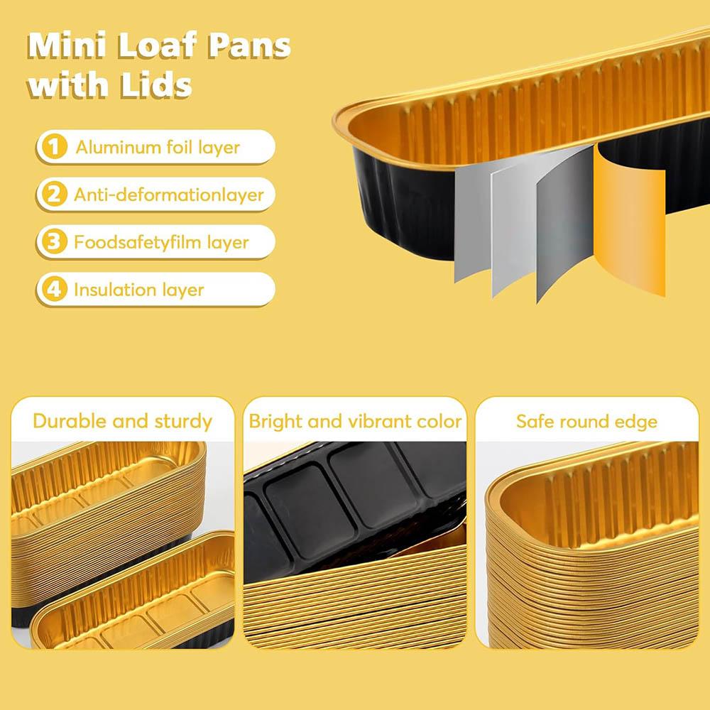 Mini Cake Pans with Lids and Spoons 200ml Non-Stick Foil Baking Pans Tins Reusable Aluminum Foil Loaf Pans for Home