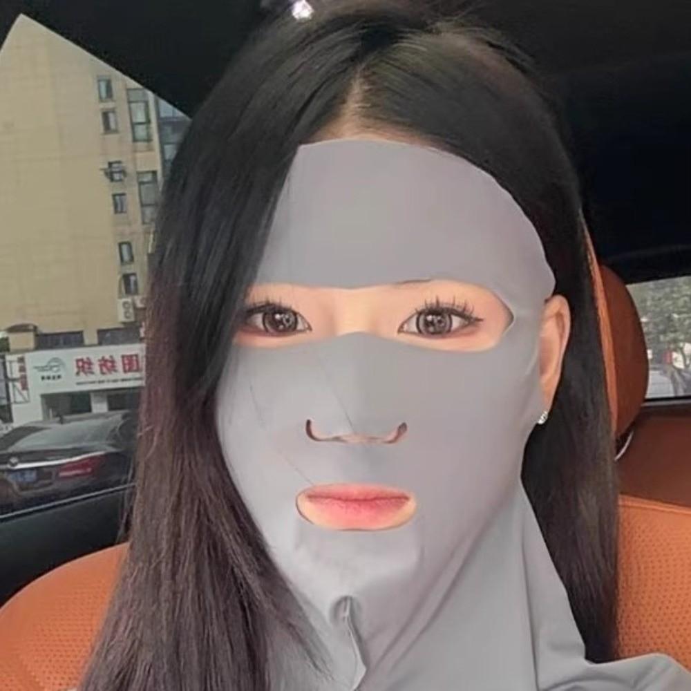 Solid Color Ice Silk Face Veil Polyester Neck Wrap Simple Sunscreen Mask  Male