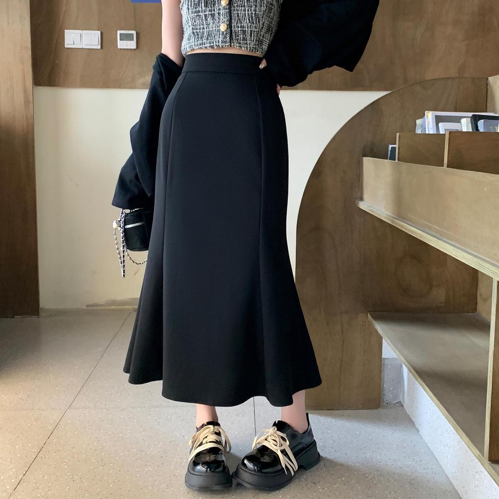 Spring 2025 Women's High-Waist A-Line Fishtail Midi Skirt