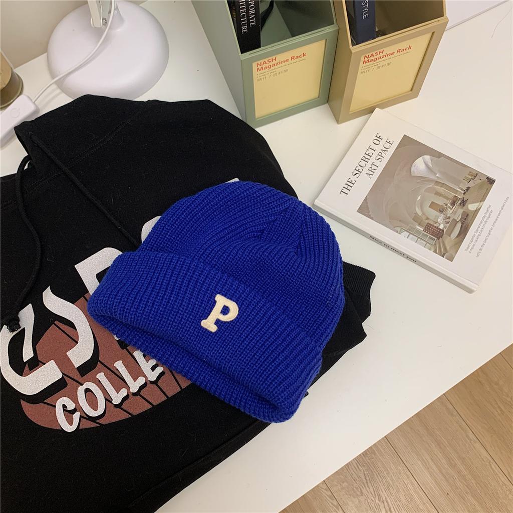 Women's Autumn and Winter Korean Version Ins Trendy Fashion Warm Men Versatile Student P Letter Casual Knitted Cold Hat