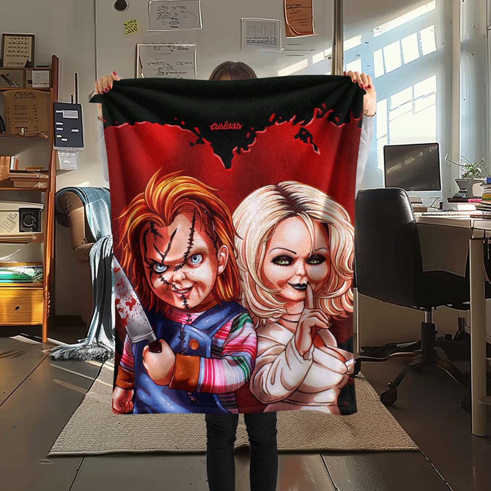 1Pc Chucky Print Flannel Blanket, High quality Comfortable for All Seasons, Home Decor, Warmth and Comfort, Perfect for Christmas Gifts