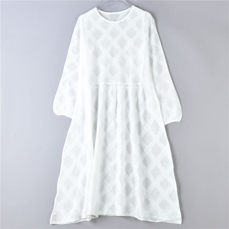 

Платье в K-стиле с вырезами, кружевом крючком, длинными рукавами, 1111 L76692, свободного кроя, с завышенной талией, с большим подолом, весна-осень, прозрачное платье 1 White. All yards