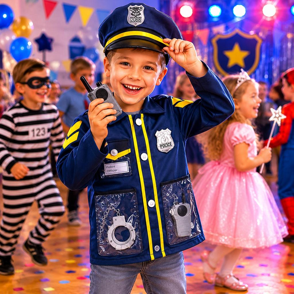 [PACCHETTO] Costume da Poliziotto per Accessori da Ballo Distintivo Carnevale 8 Pezzi Z944
