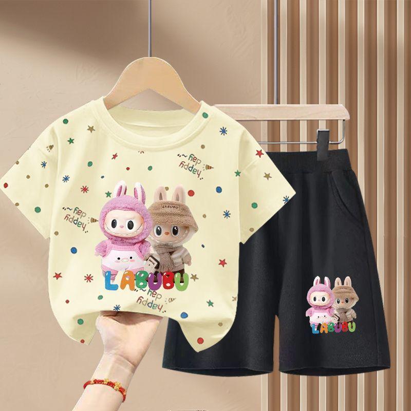 

Комплект из чистого хлопка с короткими рукавами для девочек Летний детский модный комплект из двух предметов 120