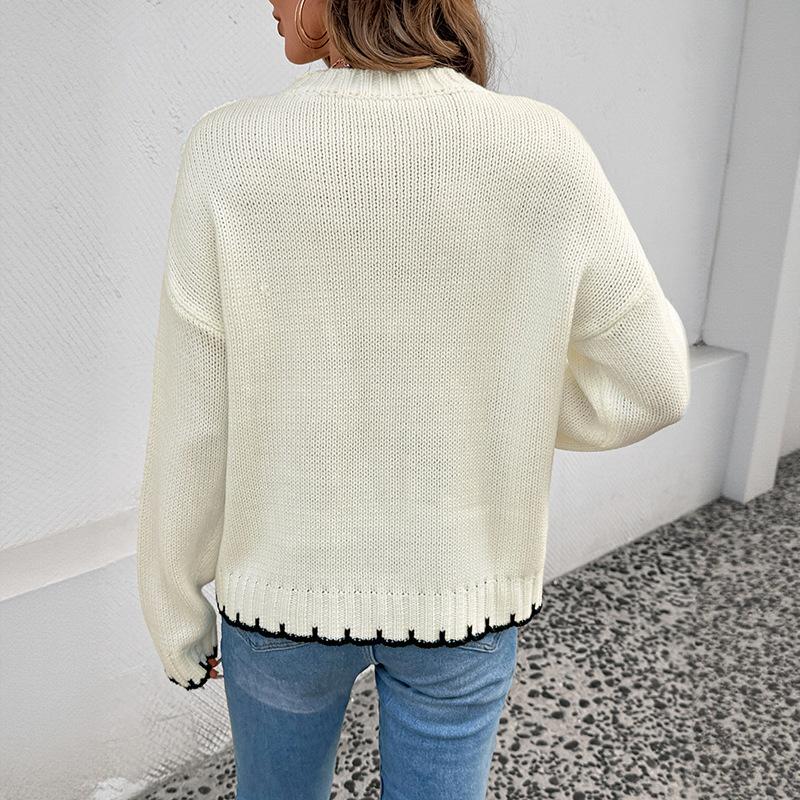 New Style Sweater for Autumn and Winter Fashion Round Neck Striped Lines Contrasting Women