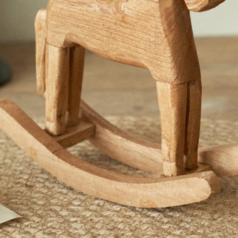 Wooden Crafts Rocking Horse Statue Balance Art Figurines Home Decor Kids Toys Small Horse Hand Carved Gifts Office Home Decor