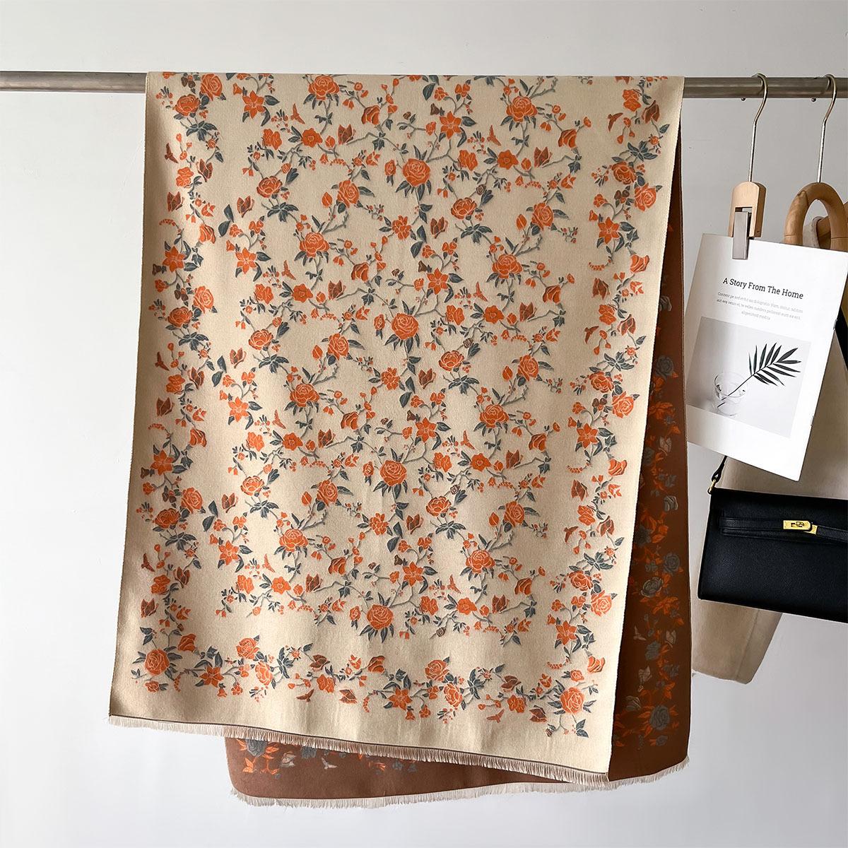 

Winter Warmer Scarf For Women Elegant Thickened Tassel Pashmina Shawl Floral Faux Cashmere Warps Autumn Blanket For Daily Wear