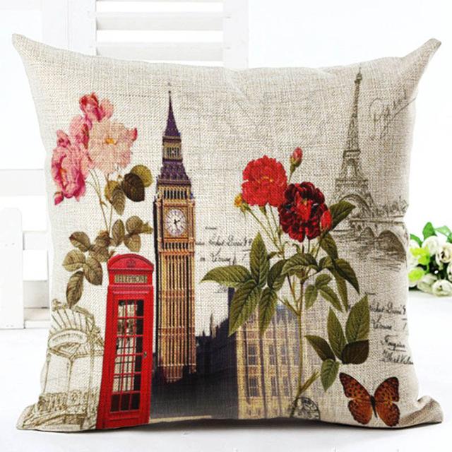 European Building Cushion Cover Cotton Linen Pillow Case American Painting Sofa Decorative Pillowcase Home Accessories Cover