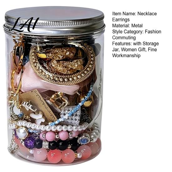 Schmuckgeschenk für Frauen 35/40/45/50/60 Stück Mystery-Glas für Frauen Box mit assortiertem gemischtem Set Halsketten Ohrringe Ringe Armbänder Zufällig Silber Gold