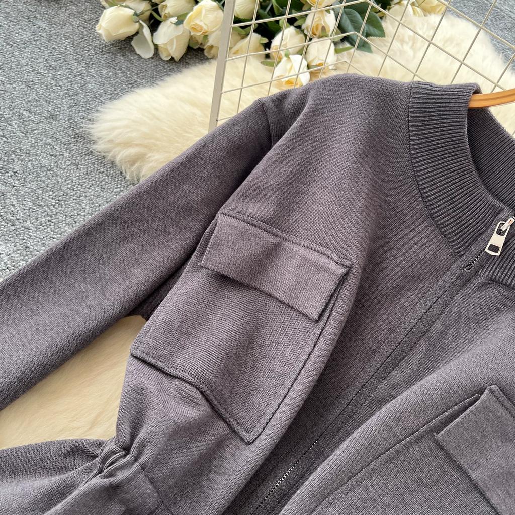 2026 Fall/Winter Lace-Up Casual Stand Collar Knitted Cardigan and High-Waisted Wide-Leg Pants Knitted Two-Piece Set for Women Tracksuit Women