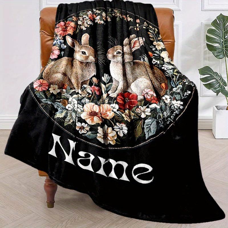 Two Rabbits Customize Your Name Blanket Warm Comfortable And Soft Blankets Are Suitable For Home Lunch Break Blanket Office Sofa Sofa Gift To