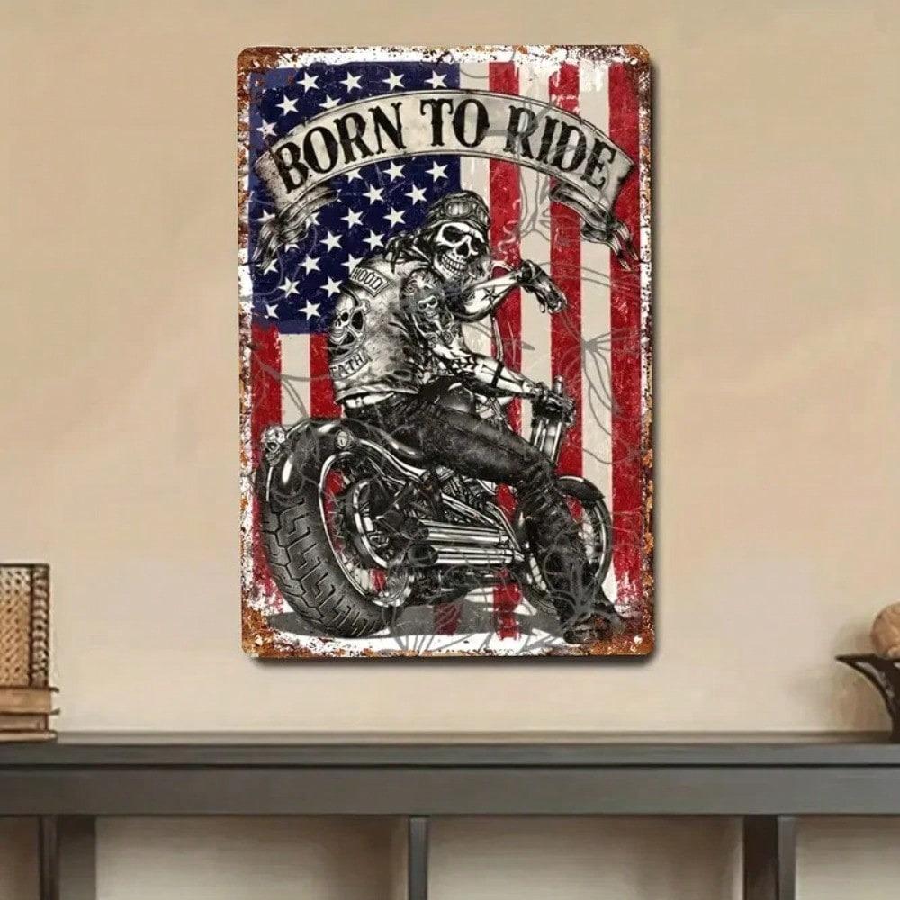 Vintage Motorcycle Metal Wall Art Born To Ride Tin Sign For Bar Garage Decor